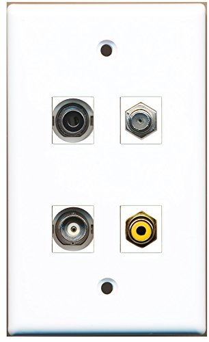 RiteAV - 1 Port RCA Yellow 1 Port Coax Cable TV- F-Type 1 Port 3.5mm 1 Port BNC Wall Plate
