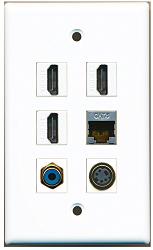 RiteAV - 3 HDMI 1 Port RCA Blue 1 Port S-Video 1 Port Shielded Cat6 Ethernet Wall Plate