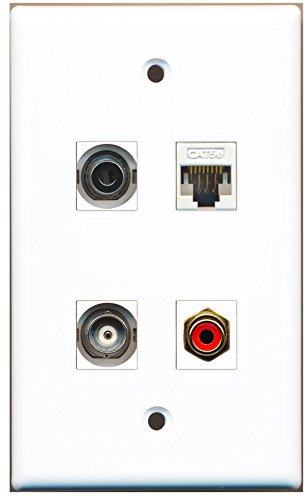 RiteAV - 1 Port RCA Red 1 Port 3.5mm 1 Port BNC 1 Port Cat5e Ethernet White Wall Plate