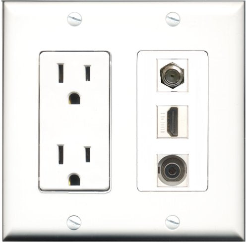 RiteAV - 15 Amp Power Outlet 1 Port HDMI 1 Port Coax 1 Port 3.5mm Decorative Wall Plate