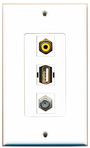 RiteAV - 1 Port RCA Yellow and 1 Port Coax Cable TV- F-Type and 1 Port USB A-A Decorative Wall Plate Decorative