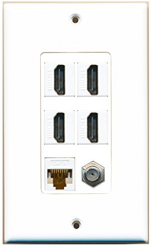 RiteAV - 4 Port HDMI 1 Coax Cable TV- F-Type 1 Cat6 Ethernet White Wall Plate Decorative