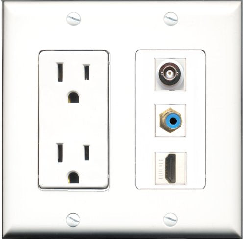 RiteAV - 15 Amp Power Outlet 1 Port HDMI 1 Port RCA Blue 1 Port BNC Decorative Wall Plate