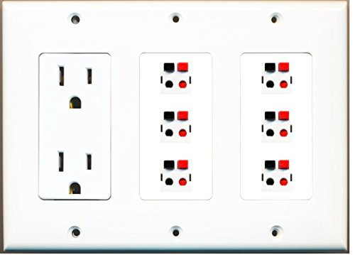 RiteAV - (3 Gang) 15A Power Outlet 6 Speaker Jack Wall Plate White