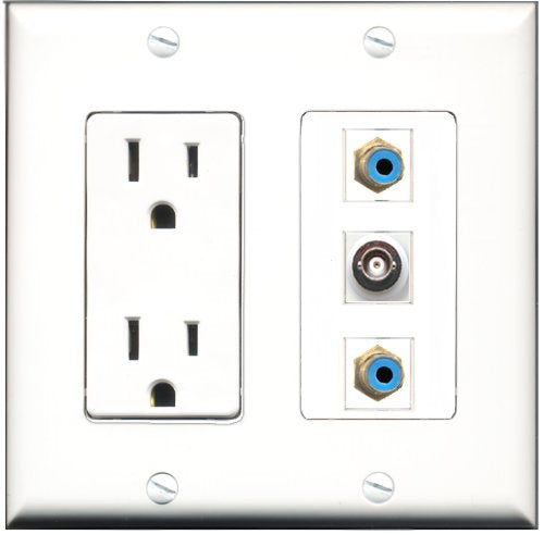 RiteAV - 15 Amp Power Outlet 2 Port RCA Blue 1 Port BNC Decorative Wall Plate