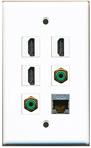 RiteAV - 3 HDMI 2 Port RCA Green 1 Port Shielded Cat6 Ethernet Wall Plate