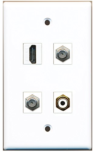 RiteAV - 1 Port HDMI 1 Port RCA White 2 Port Coax Cable TV- F-Type Wall Plate