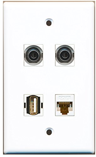 RiteAV - 1 Port USB A-A 2 Port 3.5mm 1 Port Cat6 Ethernet White Wall Plate