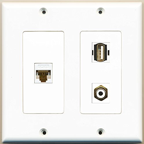 RiteAV - 1 Port RCA White 1 Port USB A-A 1 Port Cat6 Ethernet White - 2 Gang Wall Plate