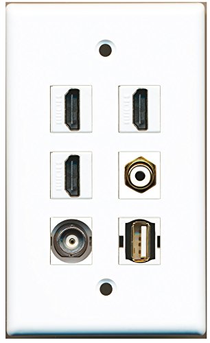 RiteAV - 3 HDMI 1 Port RCA White 1 Port USB A-A 1 Port BNC Wall Plate