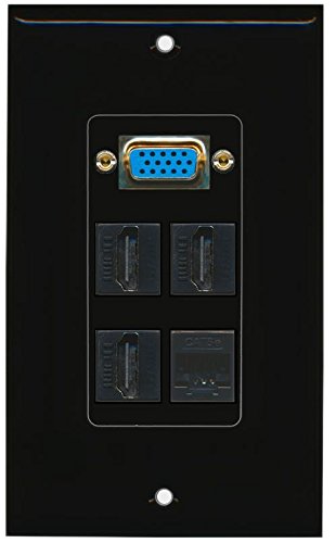 RiteAV (1 Gang Decorative) Svga 3 HDMI Black Cat5e Black Wall Plate Black