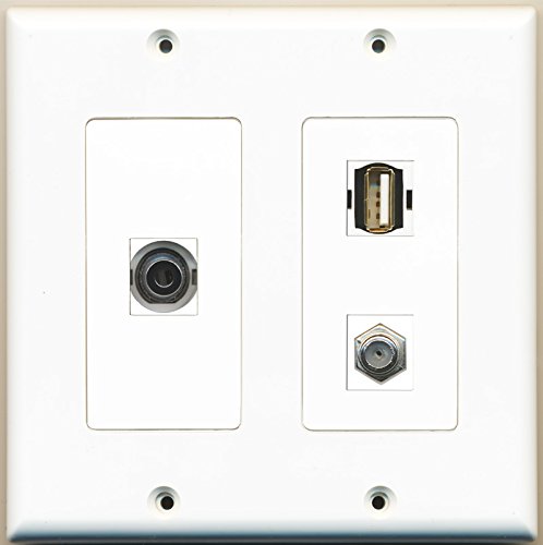 RiteAV - 1 Port Coax Cable TV- F-Type 1 Port USB A-A 1 Port 3.5mm - 2 Gang Wall Plate