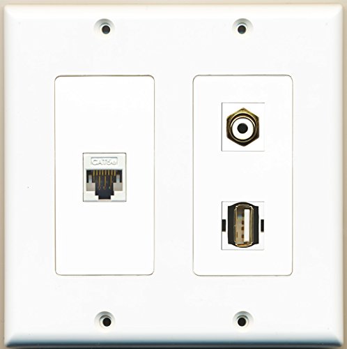 RiteAV - 1 Port RCA White 1 Port USB A-A 1 Port Cat5e Ethernet White - 2 Gang Wall Plate