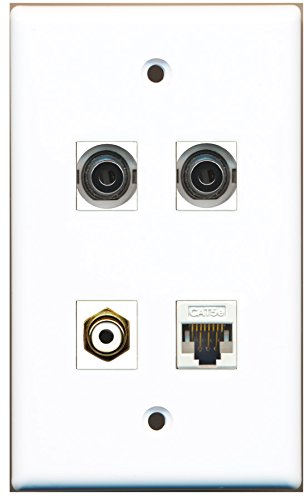 RiteAV - 1 Port RCA White 2 Port 3.5mm 1 Port Cat5e Ethernet White Wall Plate