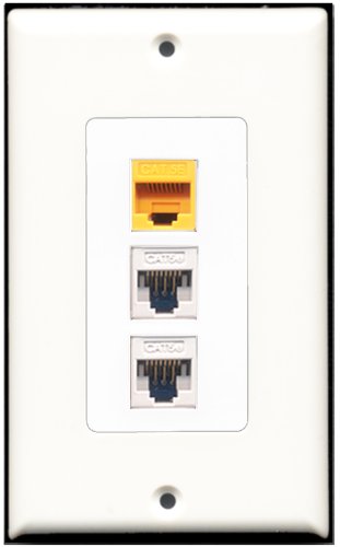 RiteAV - 2 Port Cat5e Ethernet White 1 Cat5e Ethernet Yellow Wall Plate Decorative