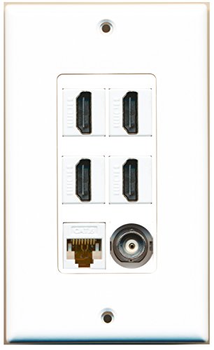RiteAV - 4 Port HDMI 1 BNC 1 Cat6 Ethernet White Wall Plate Decorative