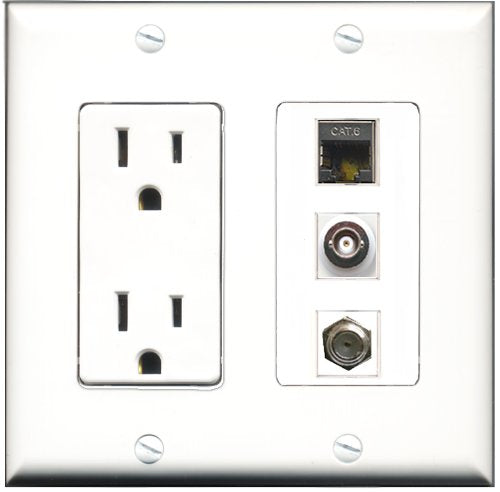 RiteAV - 15 Amp Power Outlet 1 Port Coax 1 Port Shielded Cat6 Ethernet Ethernet 1 Port BNC Decorative Wall Plate