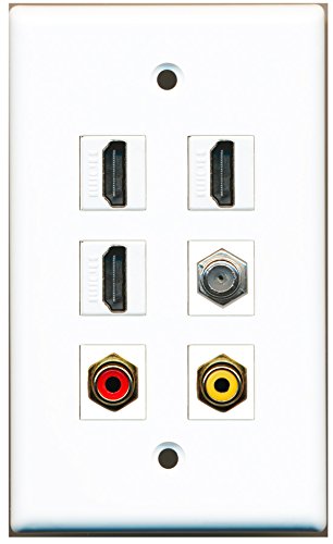 RiteAV - 3 HDMI 1 Port RCA Red 1 Port RCA Yellow 1 Port Coax Cable TV- F-Type Wall Plate