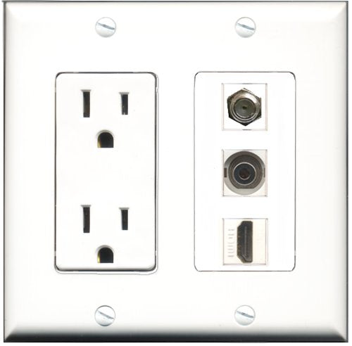 RiteAV - 15 Amp Power Outlet 1 Port HDMI 1 Port Coax 1 Port 3.5mm Decorative Wall Plate