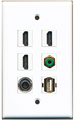 RiteAV - 3 HDMI 1 Port RCA Green 1 Port USB A-A 1 Port 3.5mm Wall Plate