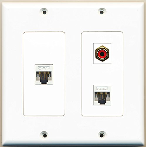 RiteAV - 1 Port RCA Red 2 Port Cat5e Ethernet White - 2 Gang Wall Plate