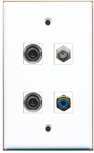 RiteAV - 1 Port RCA Blue 1 Port Coax Cable TV- F-Type 2 Port 3.5mm Wall Plate