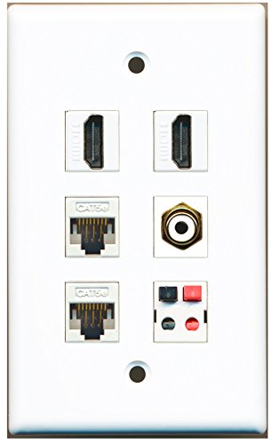 RiteAV - 2 HDMI 1 Port RCA White 2 Port Cat5e Ethernet White 1 Port Speaker Wall Plate