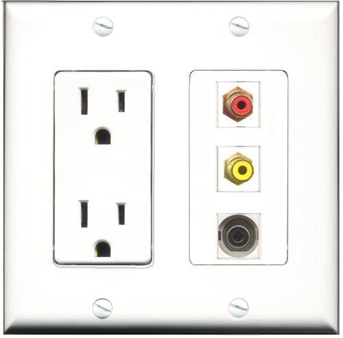 RiteAV - 15 Amp Power Outlet 1 Port RCA Red 1 Port RCA Yellow 1 Port 3.5mm Decorative Wall Plate