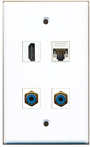 RiteAV - 1 Port HDMI 2 Port RCA Blue 1 Port Cat5e Ethernet White Wall Plate