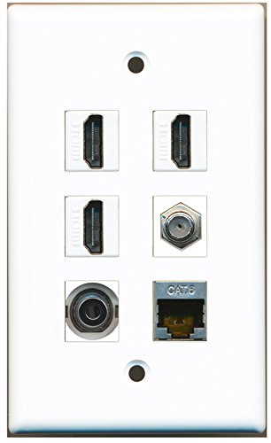 RiteAV - 3 HDMI 1 Port Coax Cable TV- F-Type 1 Port Shielded Cat6 Ethernet 1 Port 3.5mm Wall Plate