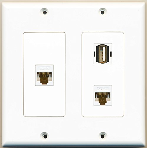 RiteAV - 1 Port USB A-A 2 Port Cat6 Ethernet White - 2 Gang Wall Plate