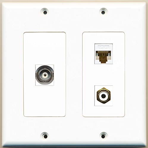 RiteAV - 1 Port RCA White 1 Port BNC 1 Port Cat6 Ethernet White - 2 Gang Wall Plate