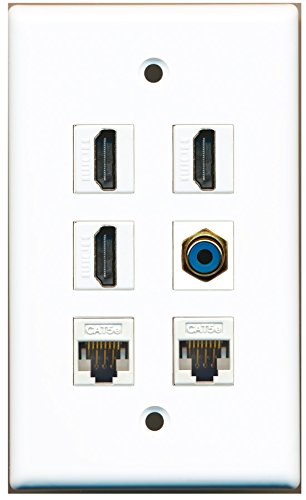 RiteAV - 3 HDMI 1 Port RCA Blue 2 Port Cat5e Ethernet White Wall Plate