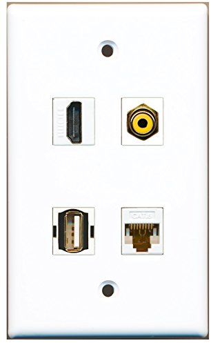 RiteAV - 1 Port HDMI 1 Port RCA Yellow 1 Port USB A-A 1 Port Cat6 Ethernet White Wall Plate