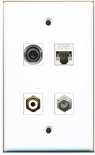 RiteAV - 1 Port RCA White 1 Port Coax Cable TV- F-Type 1 Port 3.5mm 1 Port Cat5e Ethernet White Wall Plate