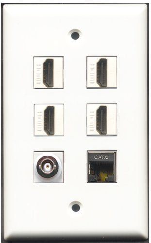 RiteAV - 4 Port HDMI 1 Shielded Cat6 Ethernet 1 BNC Wall Plate