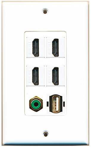 RiteAV - 4 Port HDMI 1 RCA Green 1 USB A-A Wall Plate Decorative