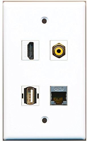 RiteAV - 1 Port HDMI 1 Port RCA Yellow 1 Port USB A-A 1 Port Shielded Cat6 Ethernet Wall Plate
