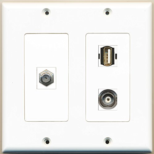 RiteAV - 1 Port Coax Cable TV- F-Type 1 Port USB A-A 1 Port BNC - 2 Gang Wall Plate