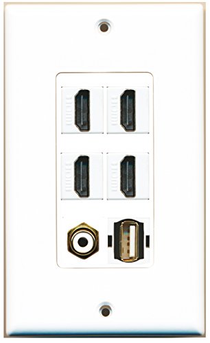 RiteAV - 4 Port HDMI 1 RCA White 1 USB A-A Wall Plate Decorative