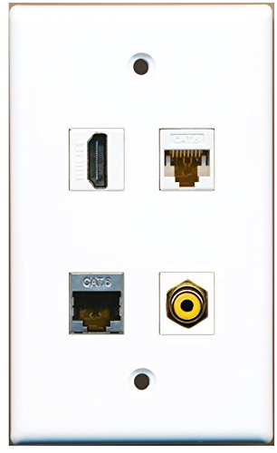 RiteAV - 1 Port HDMI 1 Port RCA Yellow 1 Port Shielded Cat6 Ethernet 1 Port Cat6 Ethernet White Wall Plate