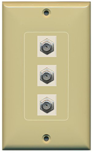RiteAV - 3 Port Coax Cable TV- F-Type Decorative Wall Plate - Ivory