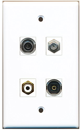 RiteAV - 1 Port RCA White 1 Port Coax Cable TV- F-Type 1 Port Toslink 1 Port 3.5mm Wall Plate