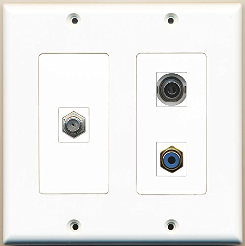 RiteAV - 1 Port RCA Blue 1 Port Coax Cable TV- F-Type 1 Port 3.5mm - 2 Gang Wall Plate