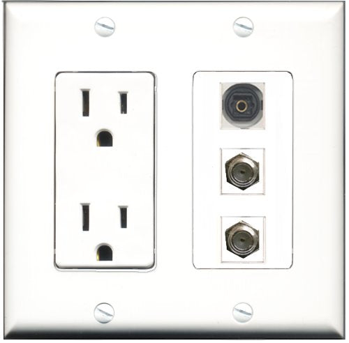 RiteAV - 15 Amp Power Outlet 2 Port Coax 1 Port Toslink Decorative Wall Plate
