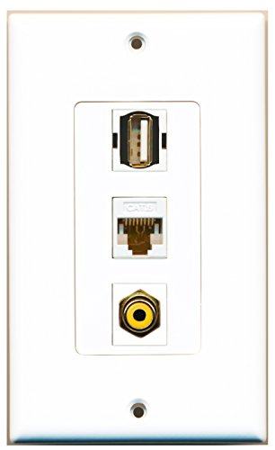 RiteAV - 1 Port RCA Yellow and 1 Port USB A-A and 1 Port Cat6 Ethernet White Decorative Wall Plate Decorative
