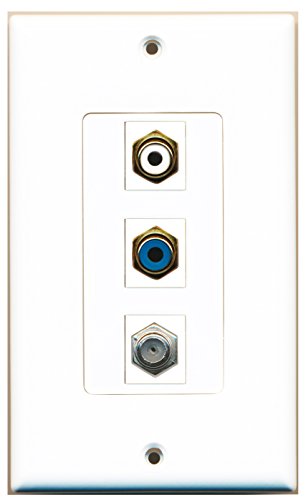 RiteAV - 1 Port RCA White and 1 Port RCA Blue and 1 Port Coax Cable TV- F-Type Decorative Wall Plate Decorative