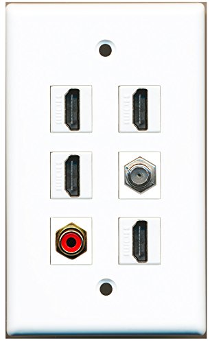 RiteAV - 4 HDMI 1 Port RCA Red 1 Port Coax Cable TV- F-Type Wall Plate