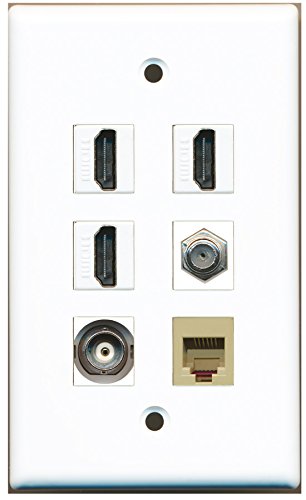 RiteAV - 3 HDMI 1 Port Coax Cable TV- F-Type 1 Port Phone RJ11 RJ12 Beige 1 Port BNC Wall Plate