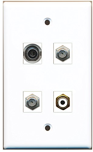 RiteAV - 1 Port RCA White 2 Port Coax Cable TV- F-Type 1 Port 3.5mm Wall Plate